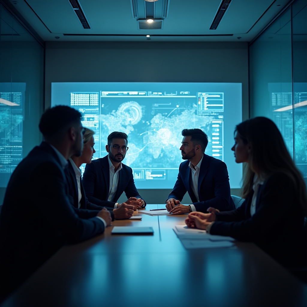 Digital implementation meeting with holographic display